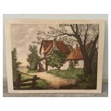 Antique Signed Colored Etching Rene Barnaix