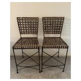 2 Vintage Rattan & Metal Frame Barstools