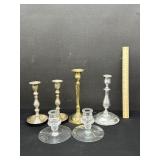 Lot of Candlesticks Crystal Pewter Brass