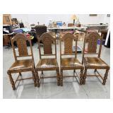 4 Antique Spanish Baroque Carved Oak Dining Chairs