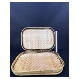 4 Vintage Woven Bamboo & Rattan Food Trays