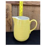 Vintage Glazed Stoneware Yellow Ribbed Pitcher