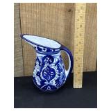 Vintage Signed Blue & White Water Pitcher