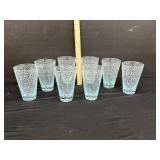 8 Mid-Century Pale Blue Crackle Bar Glasses