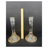 2 European Amber/Tinted Crystal Candlestick Holder