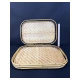 4 Vintage Woven Bamboo & Rattan Food Trays