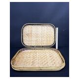 4 Vintage Woven Bamboo & Rattan Food Trays