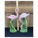 2 Tall Vintage Porcelain Pink Flamingos