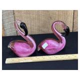 2 Hand Blown Art Glass Pink Flamingo Figurines