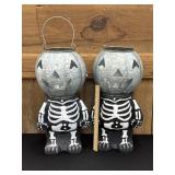 2 Vintage Skeleton Jack-O-Lantern Holder Metal