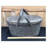 Antique Wicker Picnic Basket W. Metal Insert