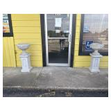 2 Vintage Heavy Concrete Urn On Square Pedestal