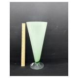 Mid Century Frosted Jade Green Trumpet Vase