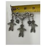 Vintage Marcie Pewter Brooch Pin Dangling Children