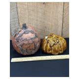 2 Brown Decorative Fall Pumpkins