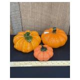 3 Orange Glass Pumpkins W/  Green Stems