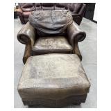 Brown Leather Chair W/ Ottoman