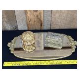 Long Vintage Dresser Mirror & Gold Gilt Boxes