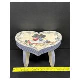 Vintage Folk Art Hand Painted Heart Stool