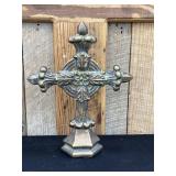 Vintage Cast Iron Heavy Ornate Free Stand Cross