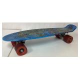 Blue Plastic Skateboard with Red Wheels, Approxima
