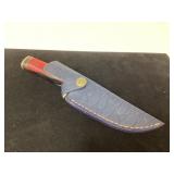 Damascus Steel Knife with Custom Handle and Blue S