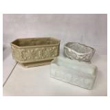 Three Ceramic Planters with Floral and Textured De