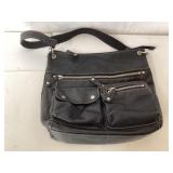 Black Faux Leather Shoulder Bag With Multiple Zipp