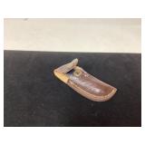 Knife With Blue Handle and Snap-On Leather Holster