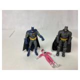 Two Batman Figures and One Pink Power Ranger Figur