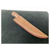 Damascus Steel Knife with Patterned Handle and Lea Damascus Steel Knife with Patterned Handle and Lea
