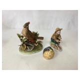 Porcelain Cardinal, Boy Figurine, and Small Bird F Porcelain Cardinal, Boy Figurine, and Small Bird F