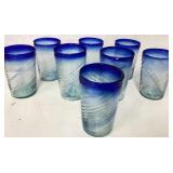 Eight Blue Glasses with Swirl Design in Two Sizes