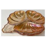 Carnival Glass Leaf-Shaped Divided Dish, Approxima