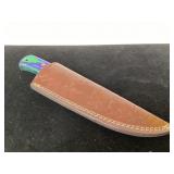 Damascus Steel Knife With Multicolored Handle and