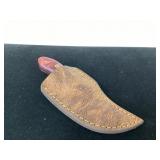 Fixed Blade Knife with Red Handle and Leather Shea