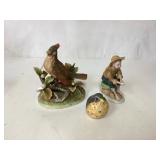 Porcelain Cardinal, Boy Figurine, and Small Bird F