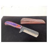 Handmade Knife with Textured Blade, Multi-Colored