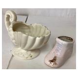 Two Vintage Flower Pots: Haeger USA Cream and Shoe