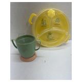 Vintage Divided Baby Plate and Two-Handle Cup Set