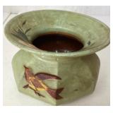 Hand-Painted Ceramic Vase with Floral and Fish Mot