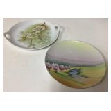 Hand-Painted Plates with Handles and Round Scenic