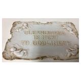 Decorative Ceramic Plaque with Cherub Motif and Qu