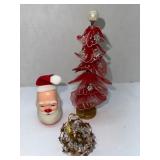 Festive Holiday Decor Set with Santa Figurine, Red