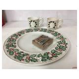 Holiday-Themed Ceramic Platter with Two Matching M