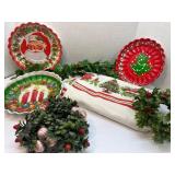 Large Vintage Christmas Table Cloth and Candy Dish