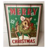 Holiday-Themed Wooden Sign Featuring Deer and Merr