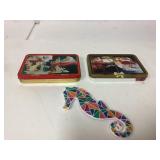 Two Decorative Tin Playing Card Sets with Colorful