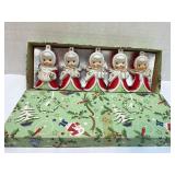 5 Vintage Ceramic Christmas Caroler Girl Ornaments