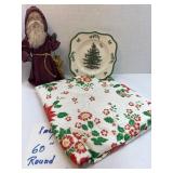 Holiday-Themed Set: Tablecloth, Santa Figurine, an